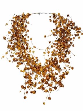 Vintage Amber Tone Acrylic Beaded Bib Necklace Multi Strand Cluster Statement